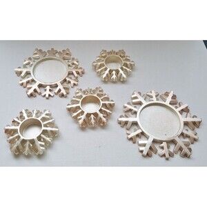 Vintage RARE Set of 5 pewter golden metal heavy snowflake votive candle holders